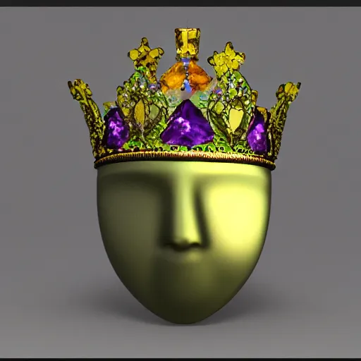 Prompt: precious gemstone that shaped like a face wearing a crown, 3 d render