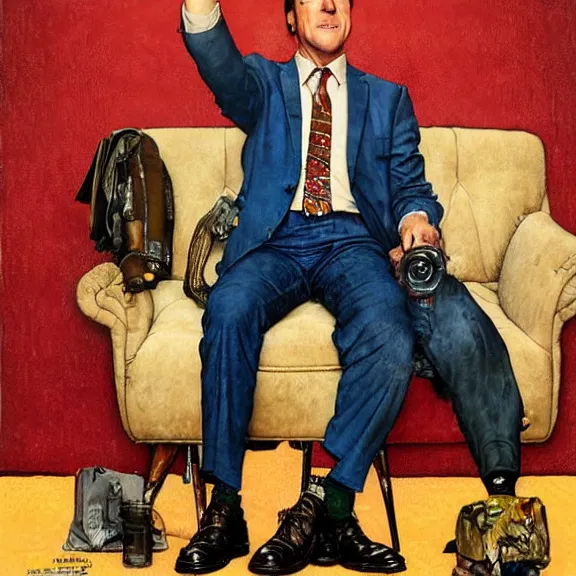 Prompt: portrait of saul goodman in the style of norman rockwell, official promo art