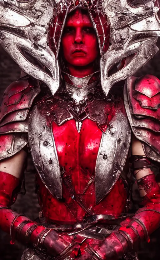 Image similar to the blood crown queen wear the scarlet armor, cinematic lighting, various refining methods, micro macro autofocus, ultra definition, award winning photo
