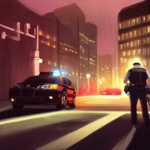 Prompt: a police officer pulling me over in a dark street, detailed, realistic