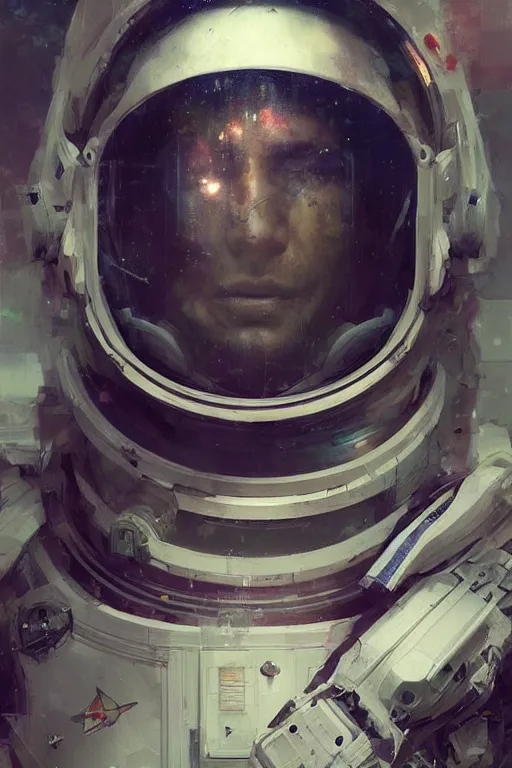 Prompt: portrait of an astronaut wearing a really cool and futuristic space helmet and stylish spacesuit, cyberpunk aesthetic by craig mullins, ruan jia, kentaro miura, greg rutkowski