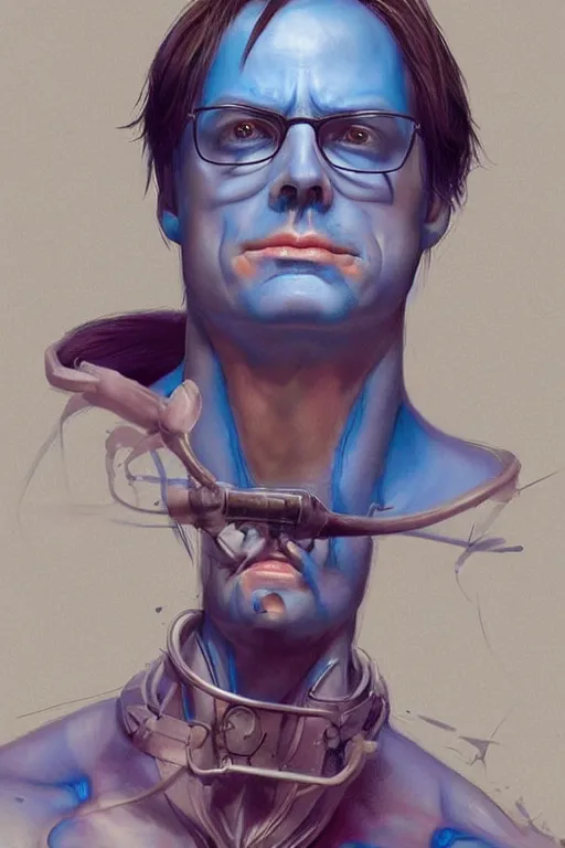 Image similar to Dwight Shrute as blue man. digital painting, artstation, concept art, smooth, sharp focus, illustration, art by artgerm and donato giancola and Joseph Christian Leyendecker, Ross Tran, WLOP