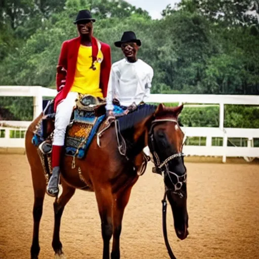 Prompt: wizkid riding a horse.