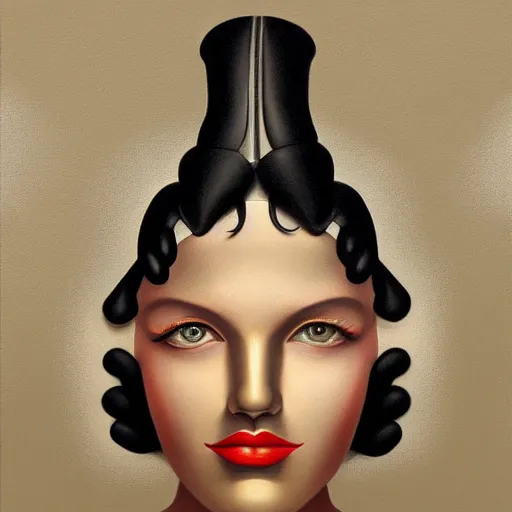 Image similar to art deco skin tone portrait, an ultrafine detailed painting by rafal olbinski, thomas cole, behance contest winner, pop surrealism, detailed painting, very detailed, minimalist, skeuomorphic, airbrush art