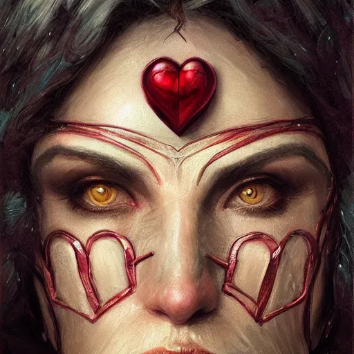 Image similar to realistic d & d fantasy character wearing a heart shaped mask, closeup portrait art by donato giancola and greg rutkowski, vintage retro, realistic face, digital art, trending on artstation, symmetry!!