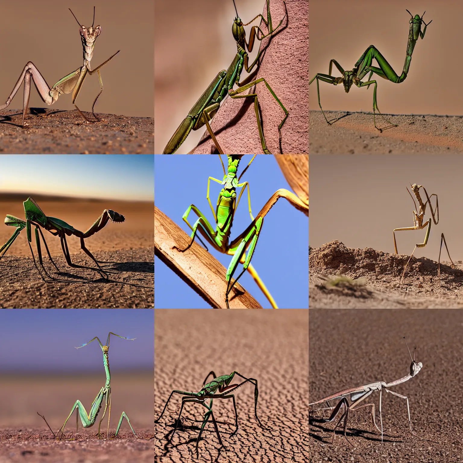 Prompt: a desert mantis, wildlife photography