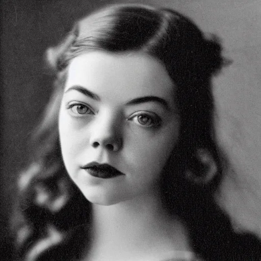 Image similar to headshot edwardian photograph of anya taylor - joy, emma stone, 1 9 2 0 s film actress, realistic face, ethereal, 1 9 1 0 s, grainy, victorian, soft blur