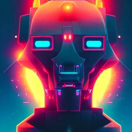 Image similar to giant robot head shooting lasers from his eyes, destroyed city, futuristic, by beeple, digital art