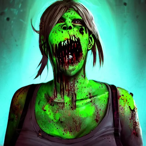 Prompt: angry fat zombie female, full body portrait, neon - green vomit, horror core, apocalyptic, feeling of grimdark, sharp focus, fiction, hyper detailed, digital art, trending in artstation, cinematic lighting, studio quality, smooth render, unreal engine 5 rendered, octane rendered, art style and nixeu and wlop and krenz cushart