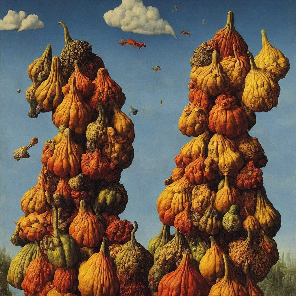 Image similar to a single! colorful! ( lovecraftian ) gourd fungus tower clear empty sky, a high contrast!! ultradetailed photorealistic painting by jan van eyck, audubon, rene magritte, agnes pelton, max ernst, walton ford, andreas achenbach, ernst haeckel, hard lighting, masterpiece