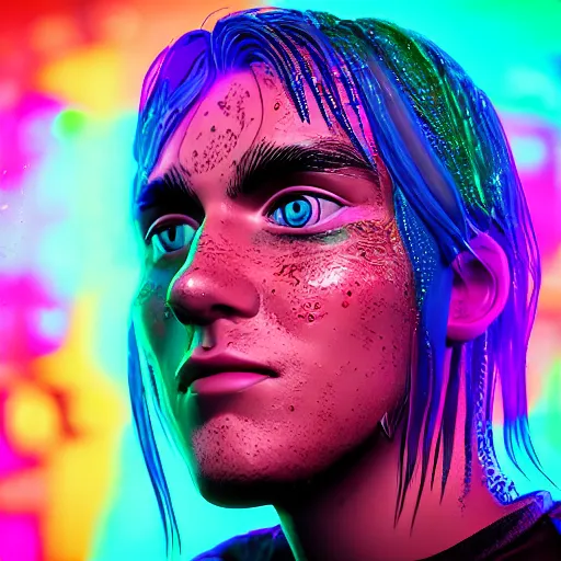 Image similar to cartoon portrait made out of rain, neon colors, rendered in octane, unreal engine, highly detailed, beautiful