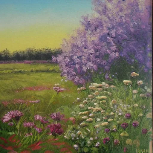 Prompt: oil painting of floral meadow
