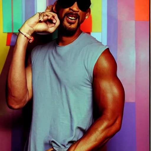 Image similar to will smith posing for a camera, holding up a phone during an photoshoot for his early 2 0 0 0's techno album, cool coloring reminiscent of the 2 0 0 0's, album cover, y 2 k aesthetic,