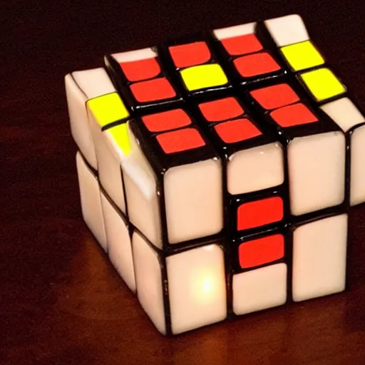 Prompt: a lit melting wax candle rubik's cube