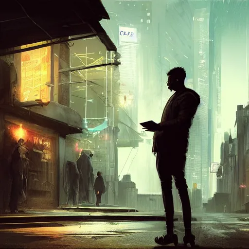 Image similar to 2 1 savage handing the viewer an envelope, detailed digital illustration by greg rutkowski, cyberpunk back alley, nighttime