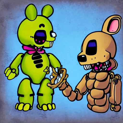 Prompt: springtrap from five nights at freddy ’ s going on a date with sans the skeleton from undertale