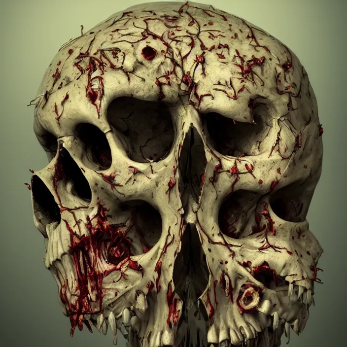 Image similar to portrait of a conjoined twins skull. razor sharp teeth. infected with zombie virus. intricate abstract. intricate artwork. nightmare fuel. by Tooth Wu, wlop, beeple, dan mumford. octane render, trending on artstation, greg rutkowski very coherent symmetrical artwork. cinematic, hyper realism, high detail, octane render, 8k, iridescent accents