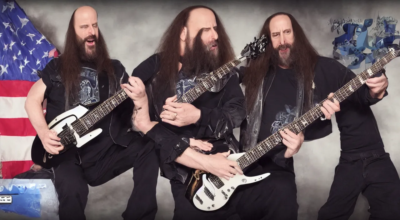 Image similar to john petrucci plays guitar with donald trump, 2 0 1 5 official music video, shot on sony a 7, studio recording