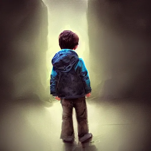 Image similar to a little boy lost in his autism, digital art, featured on artstation,