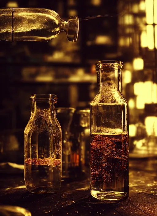 Prompt: glass brain shaped jars filled with different mixing liquids, dark lighting, cinematic shot, intricate, ornate, photorealistic, ultra detailed, realistic, 1 0 0 mm, photography, octane, high definition, depth of field, bokeh, 8 k, artstation