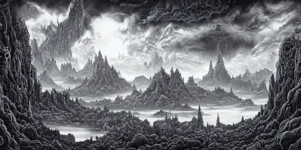 Image similar to a fantasy lanscape by joe fenton and bob ross