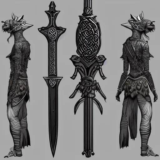 Prompt: Complete sprite for videogame a celtic sword, very detailed, Gamin, sharp focus, ArtStation, 4k