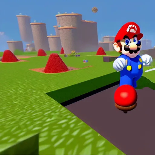 Prompt: Super mario 64 bob-omb battlefield, rendered in unreal engine, hyper detailed