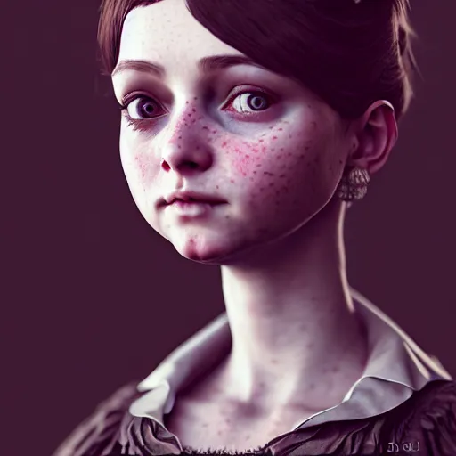 Image similar to cute victorian girl, ultra realistic, concept art, intricate details, dark vibe, highly detailed, photorealistic, octane render, 8 k, unreal engine,