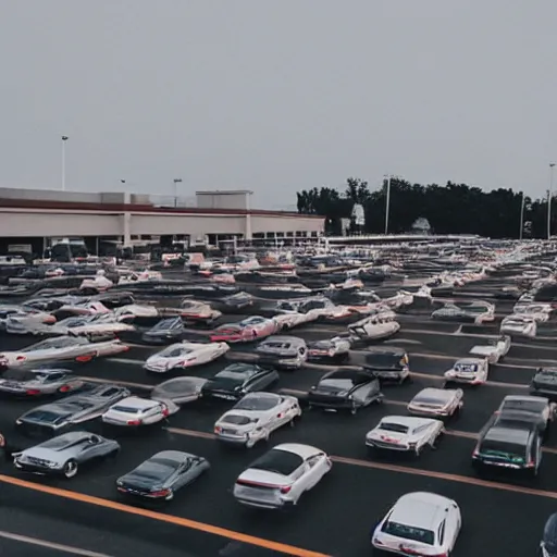 Image similar to Beatiful liminal Fuzzy Photograph of an infinite never-ending parking lot filled with cars, low angle