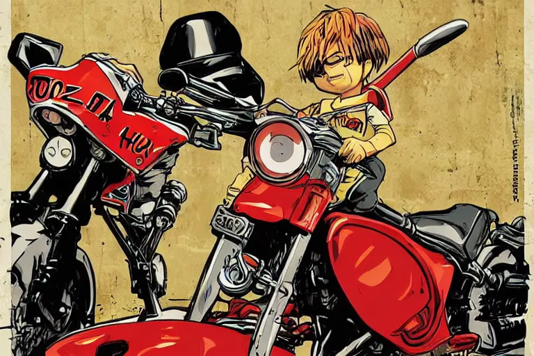 Image similar to pizza the hut, akira's motorcycle, gorillaz, poster, high quality