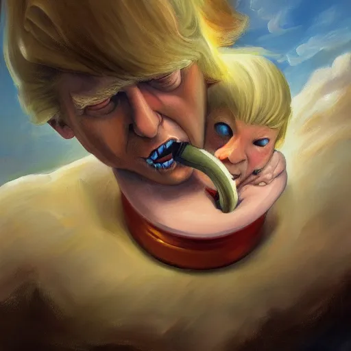 Image similar to a painting Donald Trump like Saturn Devouring His Son, 2d, ultra highly detailed, rococo painting, smooth, sharp focus, artstation, pixiv, art by Francisco Goya