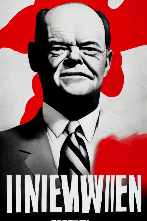 Prompt: minimal movie poster, eisenhower, jack nicholson is united states president dwight eisenhower, solid colors, cinematic, fan art, trending on artstation