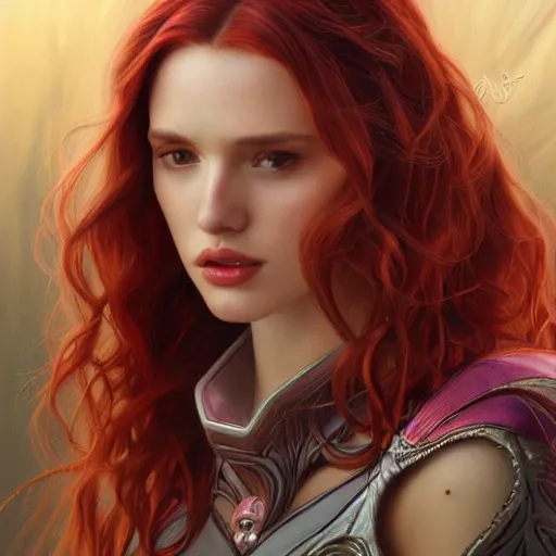 Image similar to ultra realistic illustration, bella thorne as scarlet witch, intricate, elegant, highly detailed, digital painting, artstation, concept art, smooth, sharp focus, illustration, art by artgerm and greg rutkowski and alphonse mucha