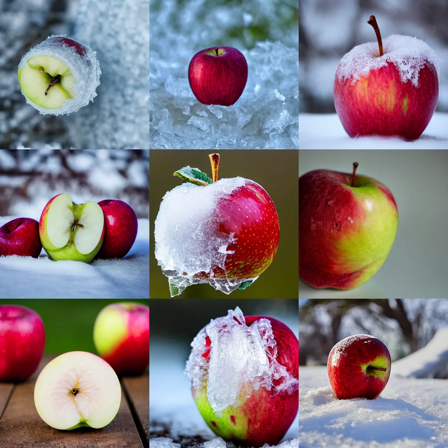 Prompt: a frozen apple