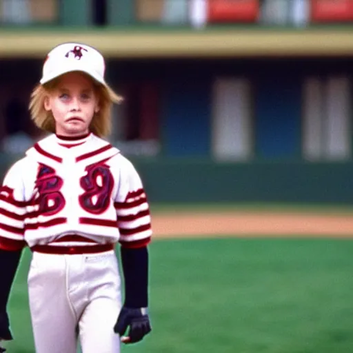 Prompt: a film still of a blonde young bou wearing a baseball outfit in Home Alone(1990)