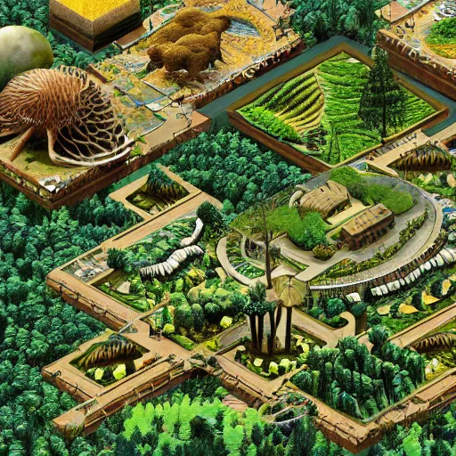 Image similar to highly detailed civilization in symbiosis with nature and technology in harmony