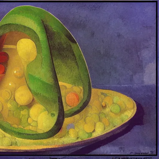 Image similar to calssical geometric ancient mountain range disk angler pollen melon lambrusco , by Paul Cezanne and Evard Munch and Odilon Redon , panorama , Zbrush Central , constructivism