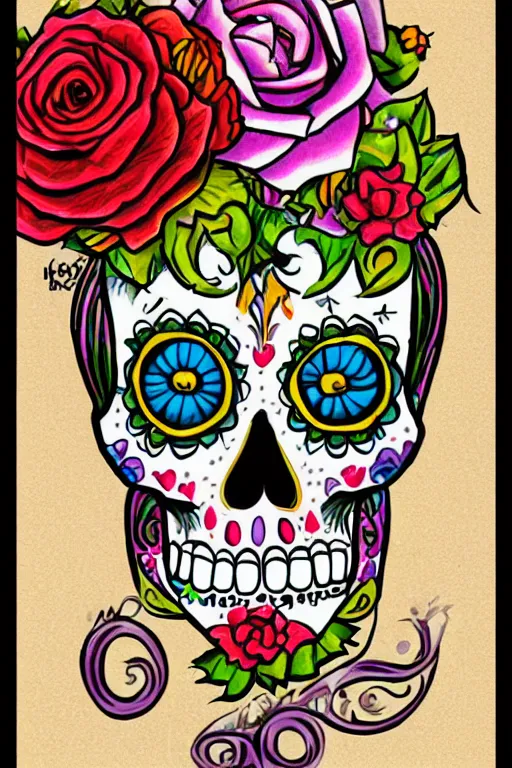 Image similar to Illustration of sugar skull day of the dead girl, art by ken sugimori