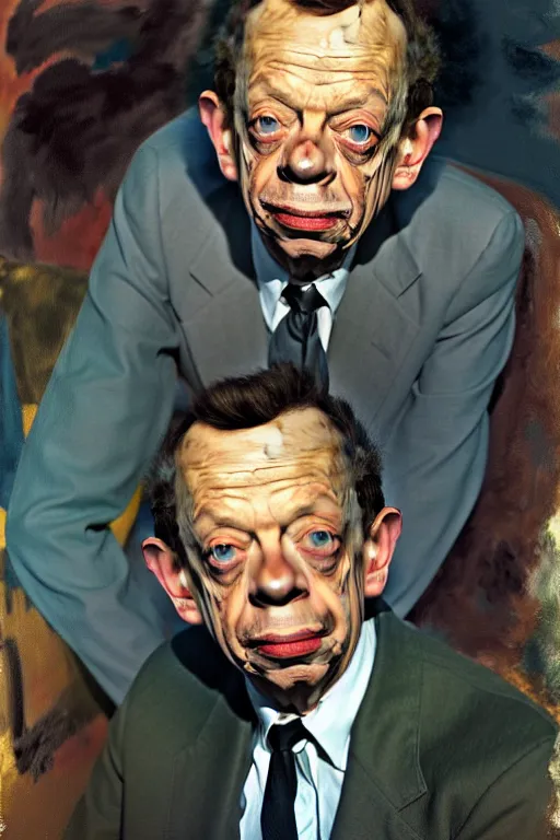 Image similar to portrait of don knotts sitting with full face full figure, in the style of disco elysium, expressionism, artstation, trending, andrew wyeth, jamie wyeth, john singer sargent,