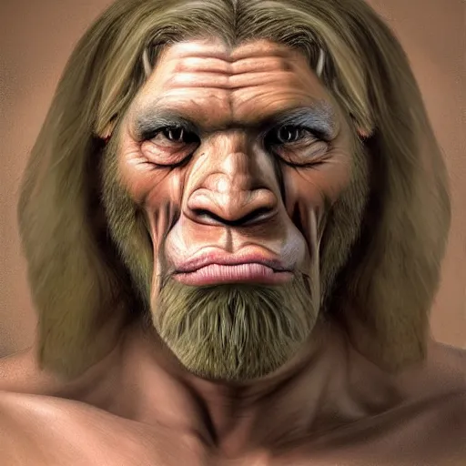 Prompt: a realistic muscular blonde neanderthal man painting - n 4,