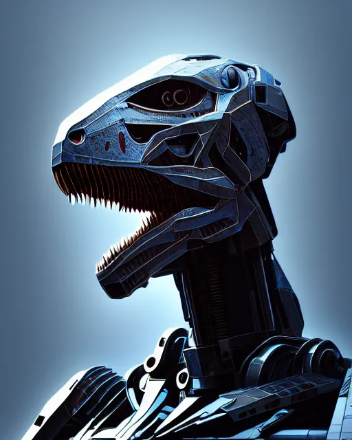 Image similar to mecha male t rex portrait, cyborg, intricate mechanical body, robot eyes, hyper realistic 3 d render by ilya kuvshinov, jonas roscinas, peter mohrbacher, greg rutkowski, ryohei hase, dramatic lighting, intricate, highly detailed, sharp focus, luminous, unreal engine, blender, artstation, masterpiece, ray tracing