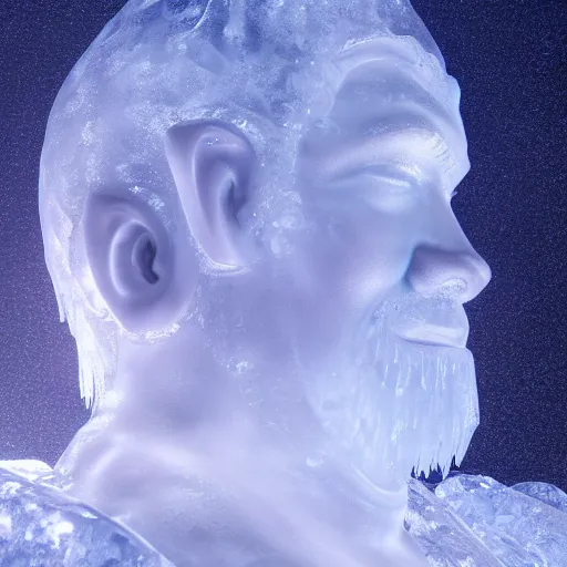 Prompt: an ice statue of a dwarf peacefully sleeping in his bead, stunning digital art high detail 4k octane