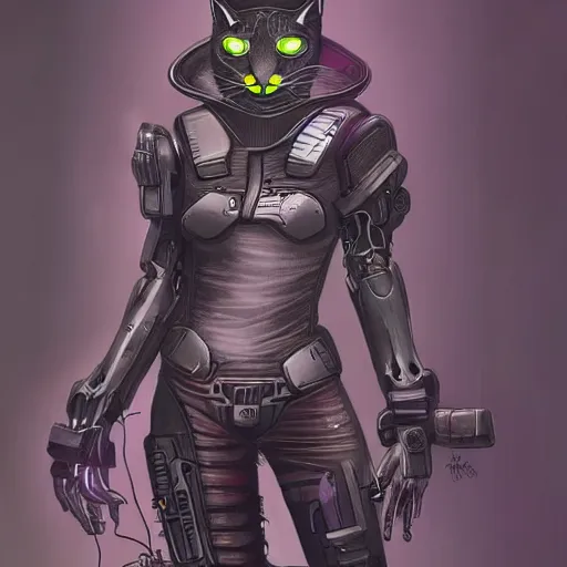 Image similar to a cyberpunk cyborg cat, trending on art station