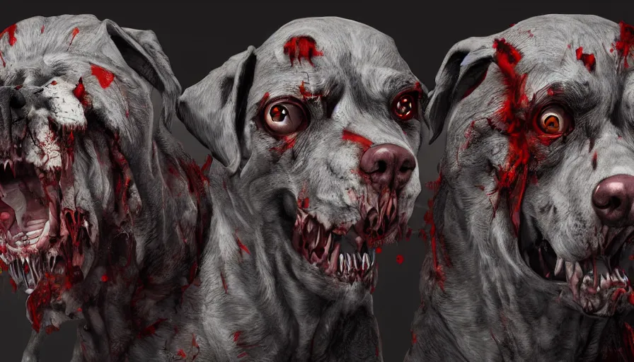 Prompt: Zombie dogs, hyperdetailed, artstation, cgsociety, 8k