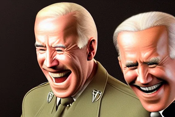 Image similar to “ very very intricate photorealistic photo of hitler and joe biden laughing together, detailed natural lighting, award - winning crisp details ”