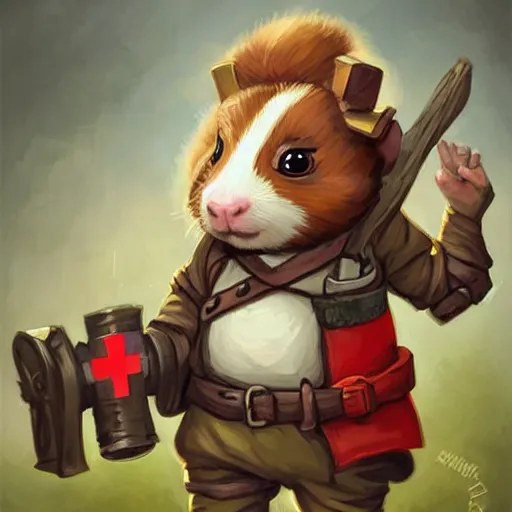 Image similar to cute little anthropomorphic Guinea Pig Field Medic, tiny, small, short, Modern Field medic with red cross, cute and adorable, pretty, beautiful, DnD character art portrait, matte fantasy painting, DeviantArt Artstation, by Jason Felix by Steve Argyle by Tyler Jacobson by Peter Mohrbacher, cinema