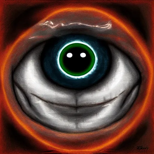 Prompt: professor with glowing eyes looks at you and grins at you, digital art