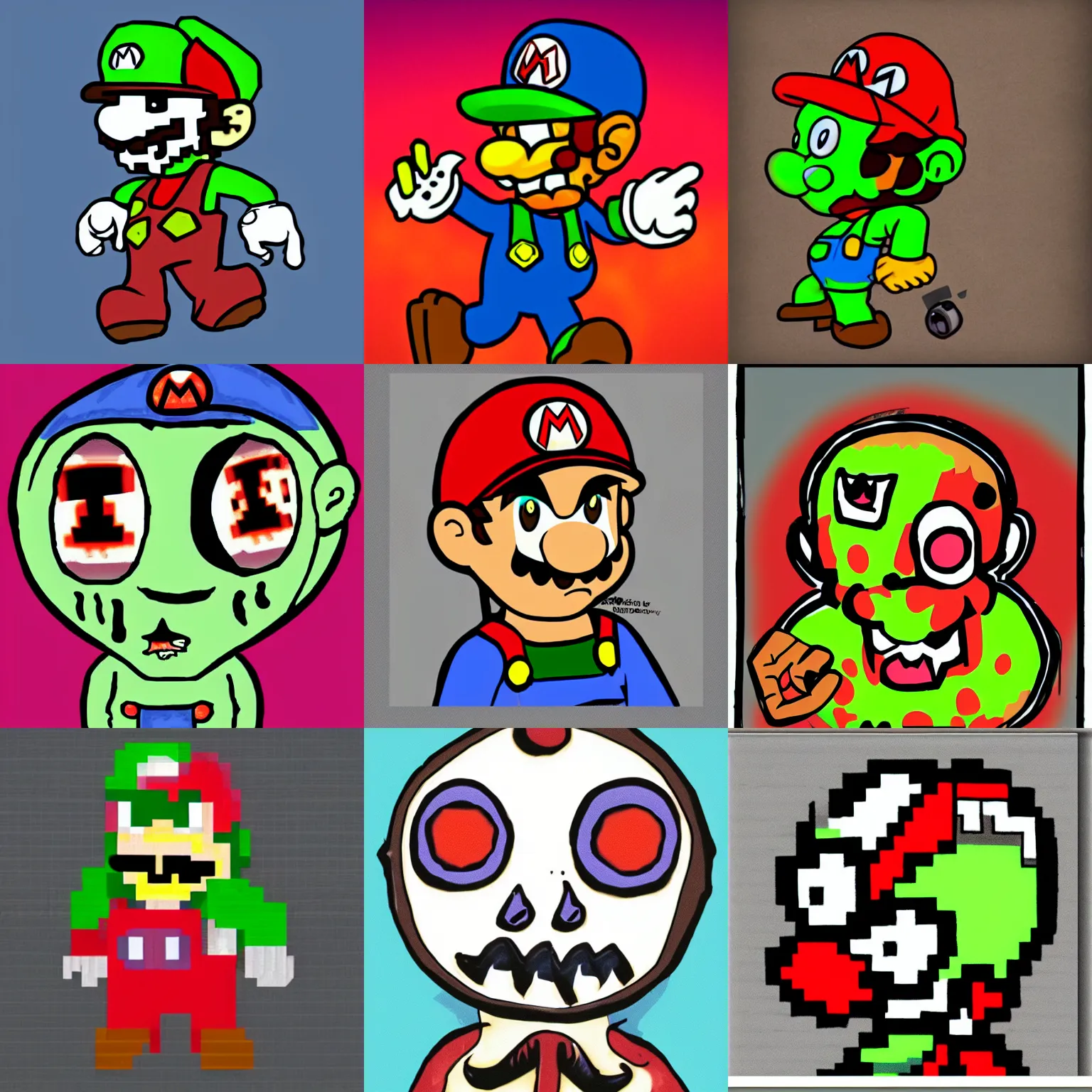 Prompt: zombie super mario, glowing eyes, glowing eyes, glowing eyes