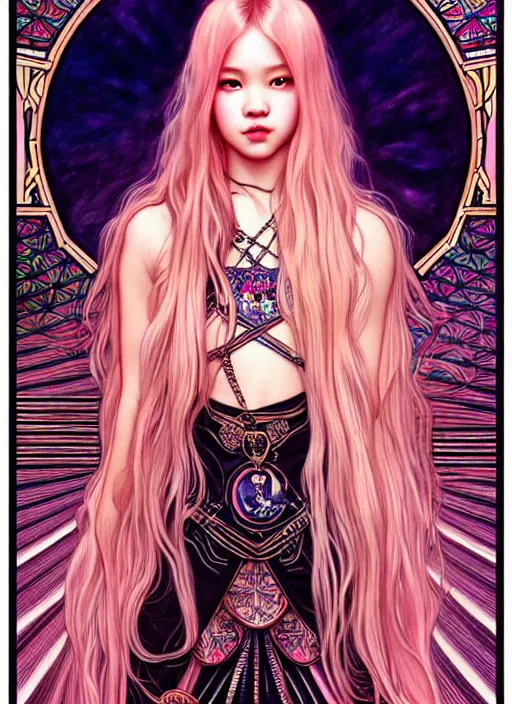 Image similar to jossi of blackpink, king, tarot card, highly detailed, digital painting, smooth, sharp focus, illustration, ultra realistic, 8 k, art by artgerm and alphonse mucha