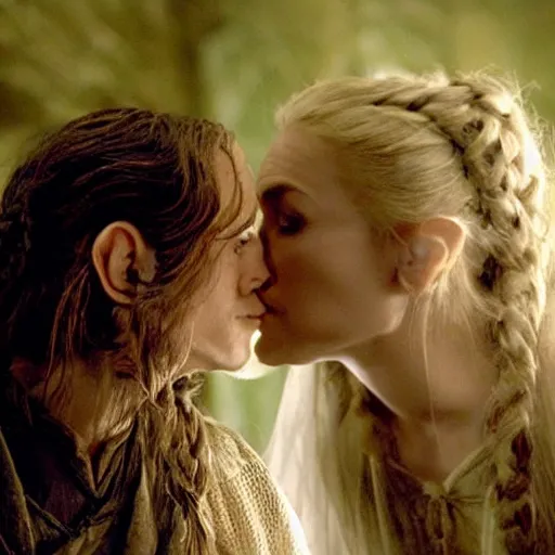 Image similar to galadriel kissing a hobbit